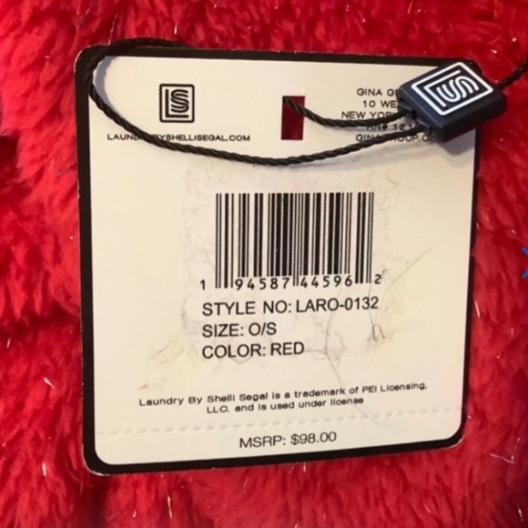🆕 NWT - LAUNDRY by SHELLI SEGAL Red with Silver Metallic Hooded House Coat/Cape - Picture 8 of 9